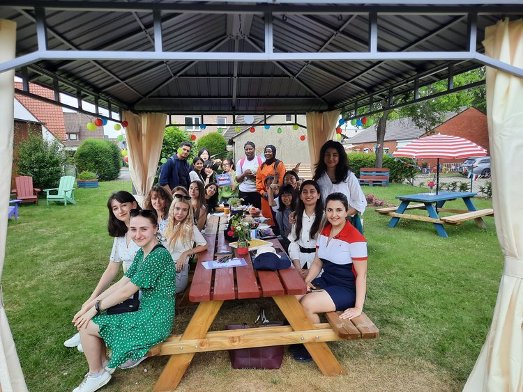 students in the garden