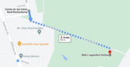Kartenausschnitt von Google Maps, Fußweg von der Bushaltestelle bis zum Jugendhof