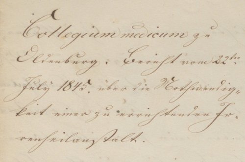 Altes Schriftstück - Bericht vom 22. Juli 1845 über die Notwendigkeit einer zu errichtenden Irrenheilanstalt
