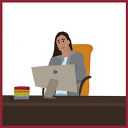 Eine Frau vor einem Computer, gezeichnet