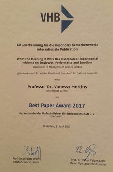 Urkunde Best Paper Award 2017