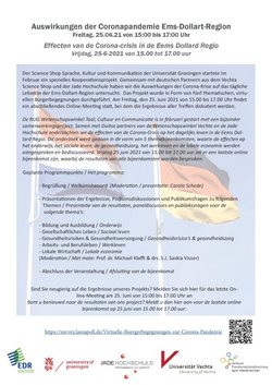 Zweisprachiger Flyer zur Abschlussveranstaltung des Projekts Virtuelle Bürgerbegegnungen