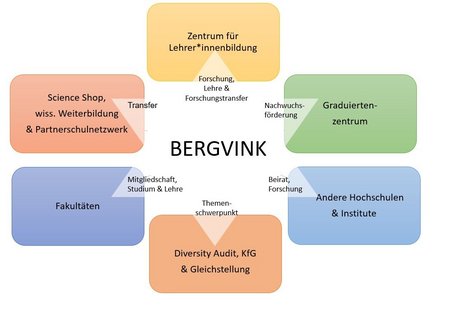 Die Graphik zeigt die verschiedenen Kooperationspartner des BERGVINK und den Kontext der Zusammenarbeit.