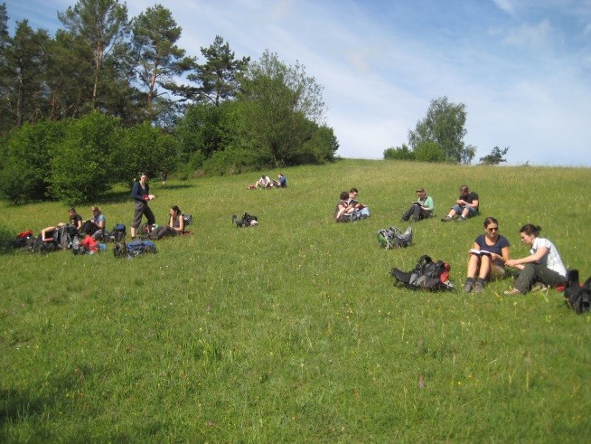 Studierende bestimmen Pflanzen am Gillesbach