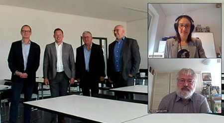 Von links nach recht im Bild zu sehen: apl. Prof. Dr. K. M. Born, Steffen Spiegel, apl. Prof. Dr. Klohn, apl. Prof. Dr. K.P. Schumacher sowie die per Webkonferenz teilnehmenden Prof.in Dr.in A. Bernzen und Prof. Dr. A. Kagermeier.