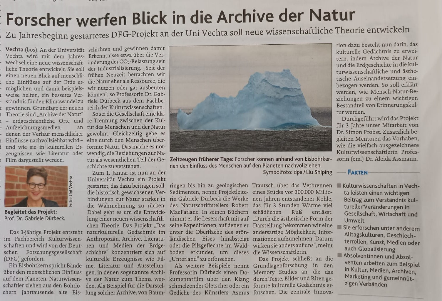 Bericht über neues kulturwissenschaftliches DFG-Projekt in der Oldenburgischen Volkszeitung