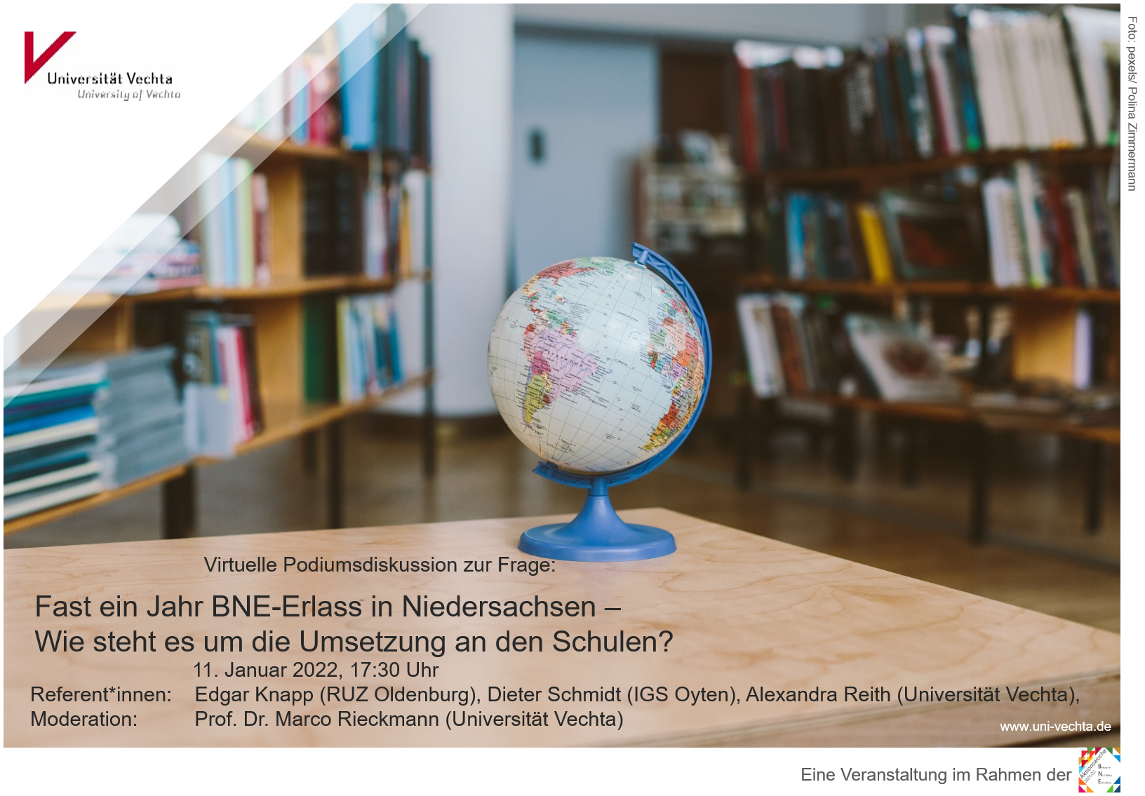 Online-Podiumsdiskussion 11.1.2022, 17:30 Uhr "Fast ein Jahr BNE-Erlass in Niedersachsen - Wie steht es um die Umsetzung an den Schulen?"