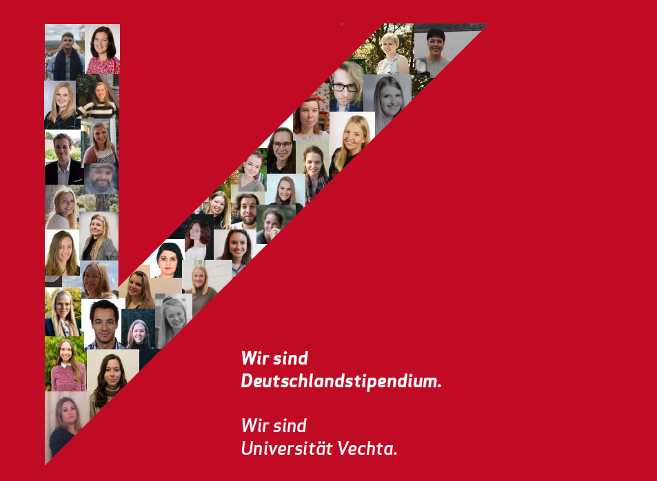 Alle Deutschlandstipendiatinnen und Stipendiaten mit Einzelbildern in dem Logo der Universität Vechta (Fotos: privat)