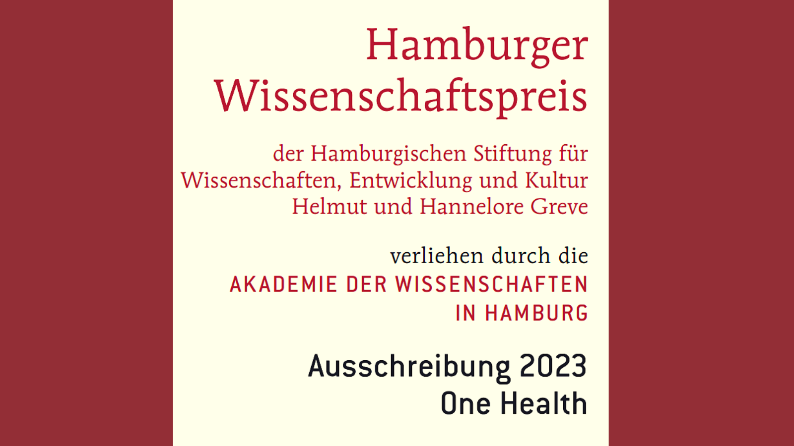 Hamburger Wissenschaftspreis 2023 zum Thema „One Health“ ausgeschrieben