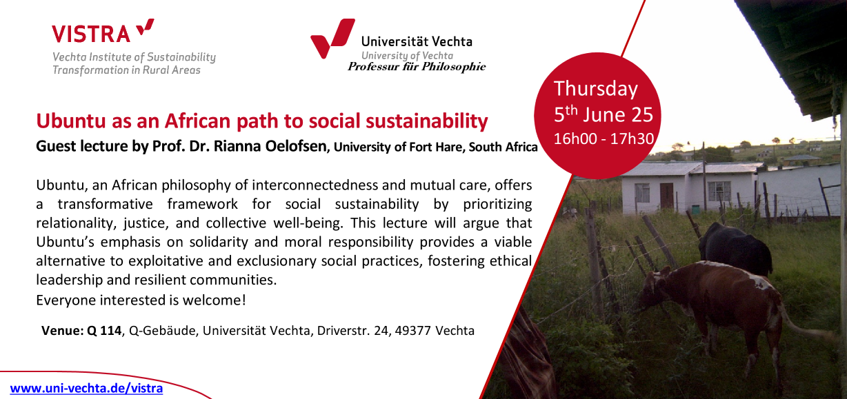 Guest-Lecture | Prof. Dr. Rianna Oelofsen | Ubuntu as an African path to social sustainability | Vechta